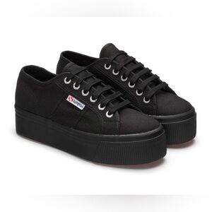 SUPERGA Platform Trainers / All Black Canvas Tennis Shoe S0001L0 Women’s Size 7
